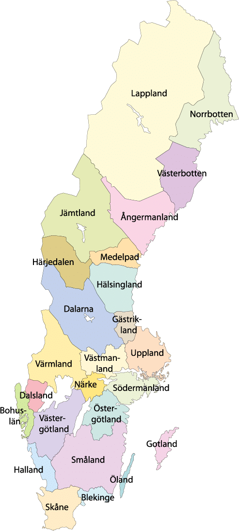 Sveriges landskap, en karta